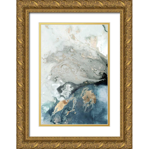 Ocean Splash I Indigo Version Gold Ornate Wood Framed Art Print with Double Matting by PI Studio