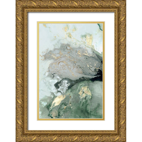 Ocean Splash I Mint Version Gold Ornate Wood Framed Art Print with Double Matting by PI Studio