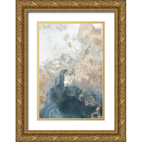 Ocean Splash II Indigo Version Gold Ornate Wood Framed Art Print with Double Matting by PI Studio