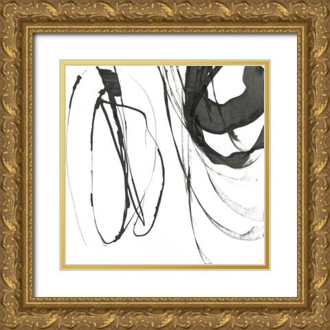 Black Streaks I Gold Ornate Wood Framed Art Print with Double Matting by PI Studio