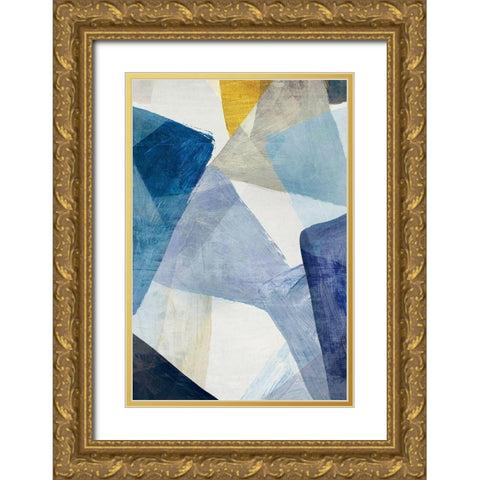 Blue Geometric I Indigo Version Gold Ornate Wood Framed Art Print with Double Matting by PI Studio