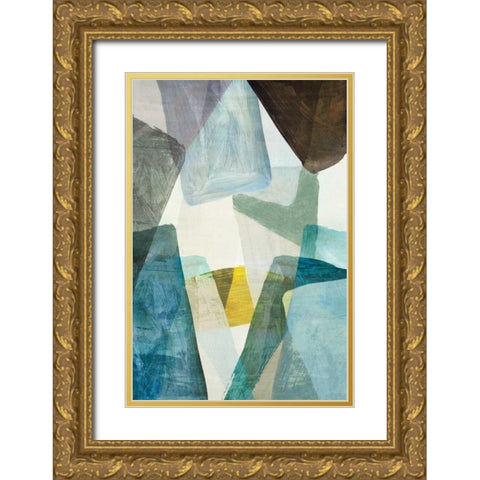 Blue Geometric II Gold Ornate Wood Framed Art Print with Double Matting by PI Studio