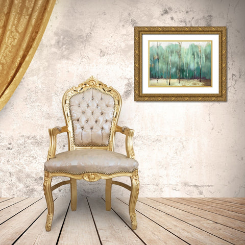 Teal Forest Gold Ornate Wood Framed Art Print with Double Matting by PI Studio