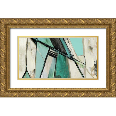 Warm Geometric I - Teal Version Gold Ornate Wood Framed Art Print with Double Matting by PI Studio