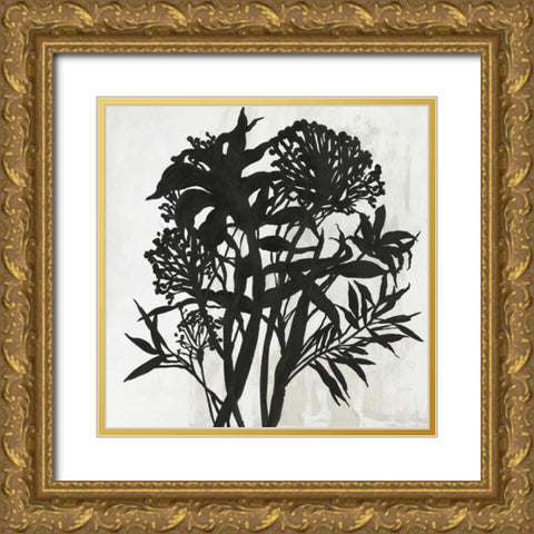 Black Foliage Gold Ornate Wood Framed Art Print with Double Matting by PI Studio