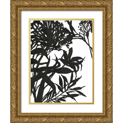 Monochrome Foliage I Gold Ornate Wood Framed Art Print with Double Matting by PI Studio