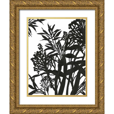 Monochrome Foliage II Gold Ornate Wood Framed Art Print with Double Matting by PI Studio