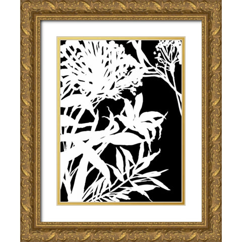 Monochrome Foliage III Gold Ornate Wood Framed Art Print with Double Matting by PI Studio