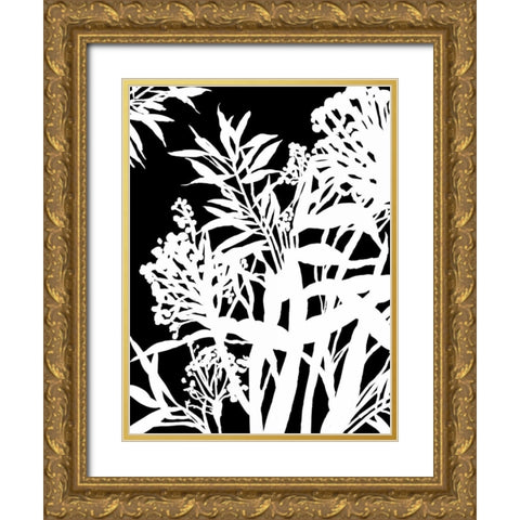 Monochrome Foliage IV Gold Ornate Wood Framed Art Print with Double Matting by PI Studio