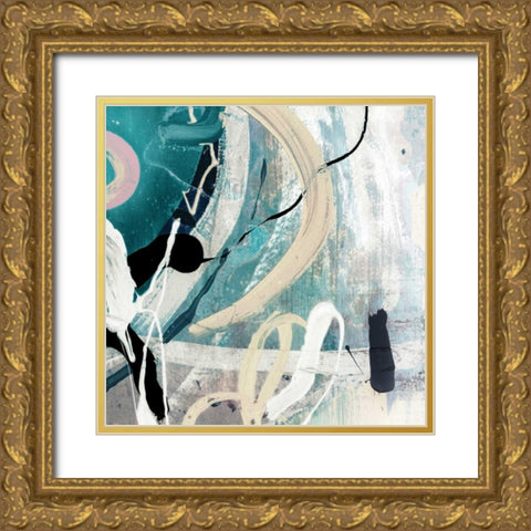 Tangled III Teal Version Gold Ornate Wood Framed Art Print with Double Matting by PI Studio