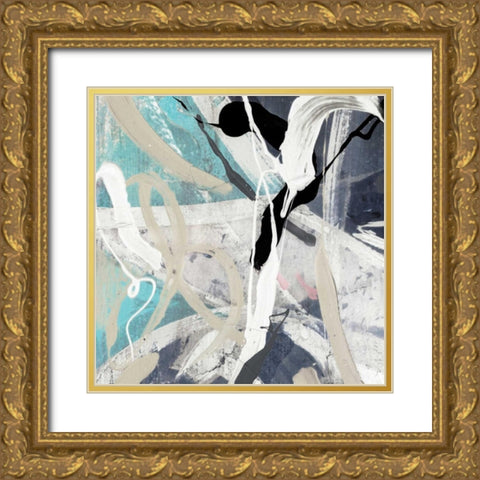 Tangled IV Teal Version Gold Ornate Wood Framed Art Print with Double Matting by PI Studio