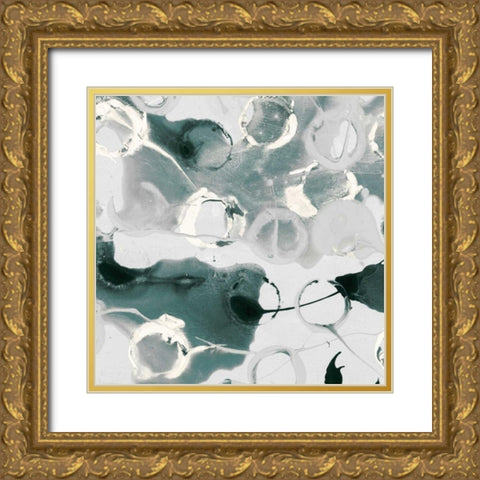 Teal Spatter I Gold Ornate Wood Framed Art Print with Double Matting by PI Studio