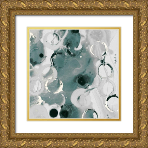 Teal Spatter IV Gold Ornate Wood Framed Art Print with Double Matting by PI Studio