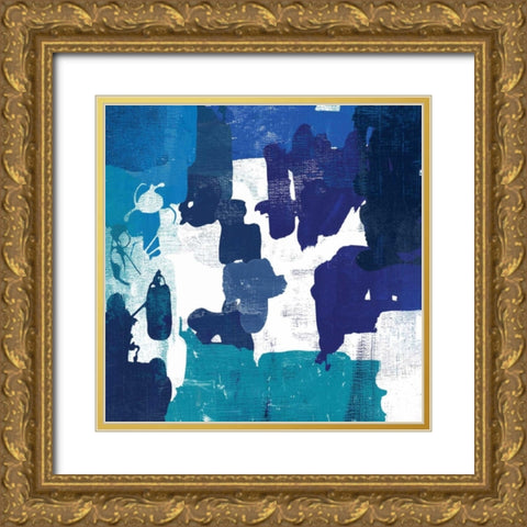 Block Paint I Blue Version Gold Ornate Wood Framed Art Print with Double Matting by PI Studio