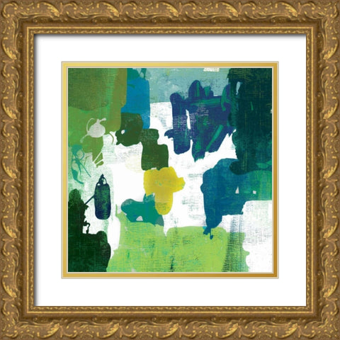 Block Paint I Green Version Gold Ornate Wood Framed Art Print with Double Matting by PI Studio