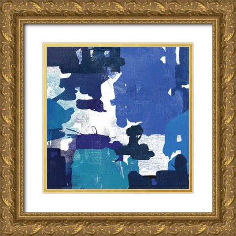 Block Paint II Blue Version Gold Ornate Wood Framed Art Print with Double Matting by PI Studio