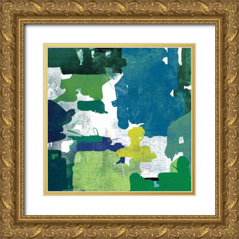 Block Paint II Green Version Gold Ornate Wood Framed Art Print with Double Matting by PI Studio