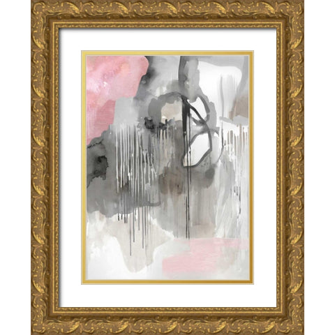 Muted Abstract Gold Ornate Wood Framed Art Print with Double Matting by PI Studio