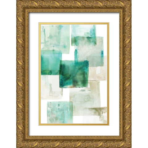 Aperture I Green Version Gold Ornate Wood Framed Art Print with Double Matting by PI Studio