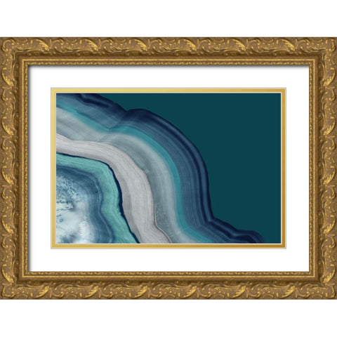 Agate Deep Blue Sea Gold Ornate Wood Framed Art Print with Double Matting by PI Studio