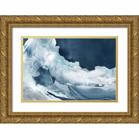 Wave of Blue Ice  Gold Ornate Wood Framed Art Print with Double Matting by PI Studio