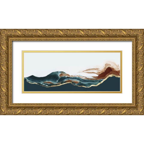 Waves of Blue  Gold Ornate Wood Framed Art Print with Double Matting by PI Studio
