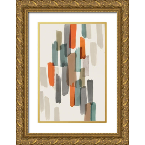 Colourful Brush Strokes II Gold Ornate Wood Framed Art Print with Double Matting by PI Studio