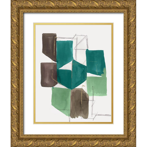 Green Blocks I  Gold Ornate Wood Framed Art Print with Double Matting by PI Studio