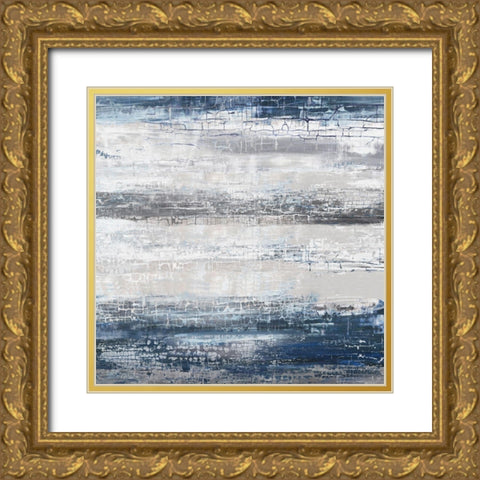 Navy Stripes II Gold Ornate Wood Framed Art Print with Double Matting by PI Studio