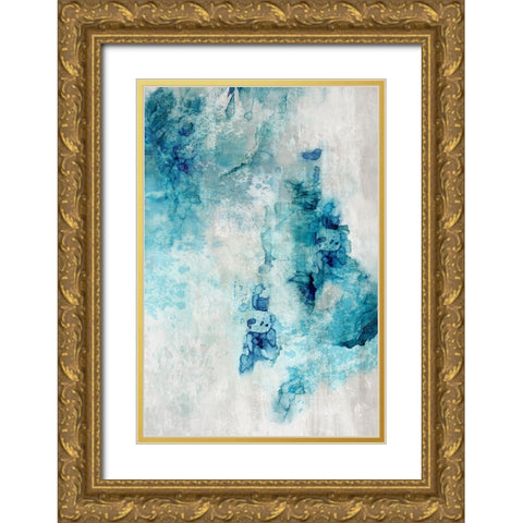 Laced Blue  Gold Ornate Wood Framed Art Print with Double Matting by PI Studio