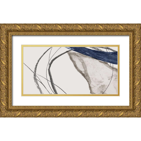 Blue Scribbles I  Gold Ornate Wood Framed Art Print with Double Matting by PI Studio