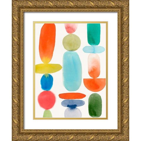 Colourful Shapes II Gold Ornate Wood Framed Art Print with Double Matting by PI Studio