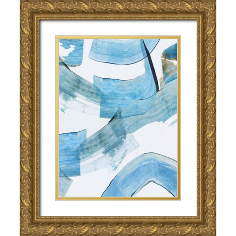 Blue Stroke II Gold Ornate Wood Framed Art Print with Double Matting by PI Studio