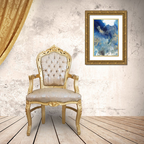 Merging Blue II Gold Ornate Wood Framed Art Print with Double Matting by PI Studio