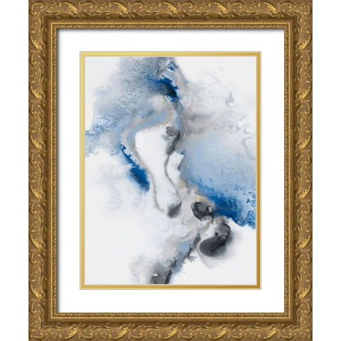 Watercolour Blue II Gold Ornate Wood Framed Art Print with Double Matting by PI Studio