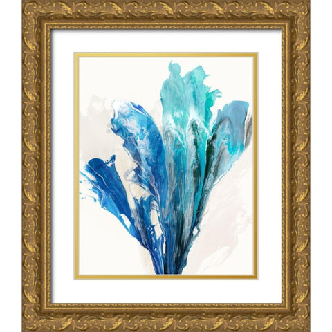 Blue Paint Fan II  Gold Ornate Wood Framed Art Print with Double Matting by PI Studio