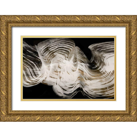 White Strokes  Gold Ornate Wood Framed Art Print with Double Matting by PI Studio