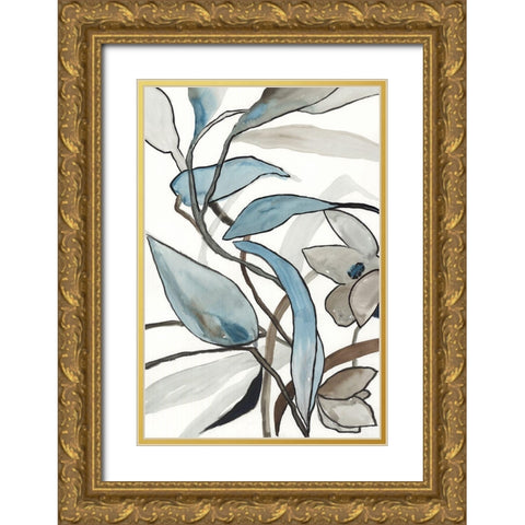 Blooming Blue Florals I  Gold Ornate Wood Framed Art Print with Double Matting by PI Studio