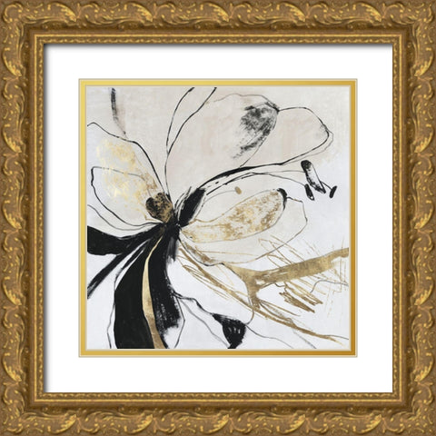 Black Bloom I  Gold Ornate Wood Framed Art Print with Double Matting by PI Studio