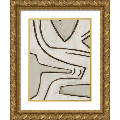 Line Work I  Gold Ornate Wood Framed Art Print with Double Matting by PI Studio