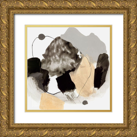 Black and Gray Blobs  Gold Ornate Wood Framed Art Print with Double Matting by PI Studio