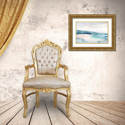 Blushing Blue Landscape  Gold Ornate Wood Framed Art Print with Double Matting by PI Studio