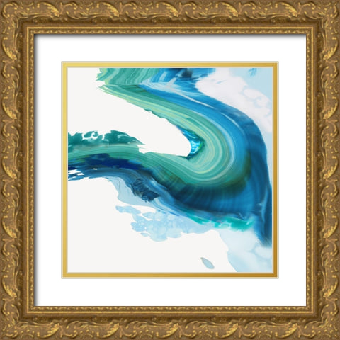 Blue Splash Swirl  Gold Ornate Wood Framed Art Print with Double Matting by PI Studio