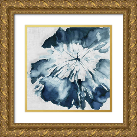 Blue Tropical Leaf  Gold Ornate Wood Framed Art Print with Double Matting by PI Studio
