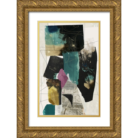 Teal Composition I  Gold Ornate Wood Framed Art Print with Double Matting by PI Studio