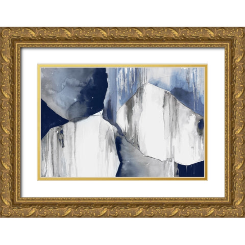 Blue Drips II  Gold Ornate Wood Framed Art Print with Double Matting by PI Studio