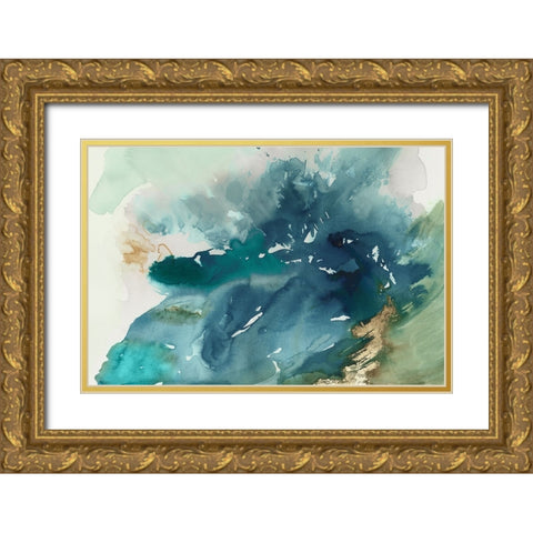 Splash of Blue  Gold Ornate Wood Framed Art Print with Double Matting by PI Studio