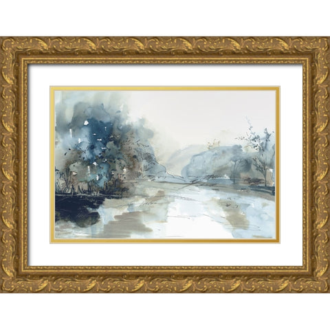 Blue Indigo Forest  Gold Ornate Wood Framed Art Print with Double Matting by PI Studio