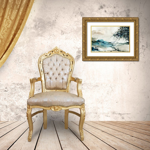 Outlined Landscape  Gold Ornate Wood Framed Art Print with Double Matting by PI Studio