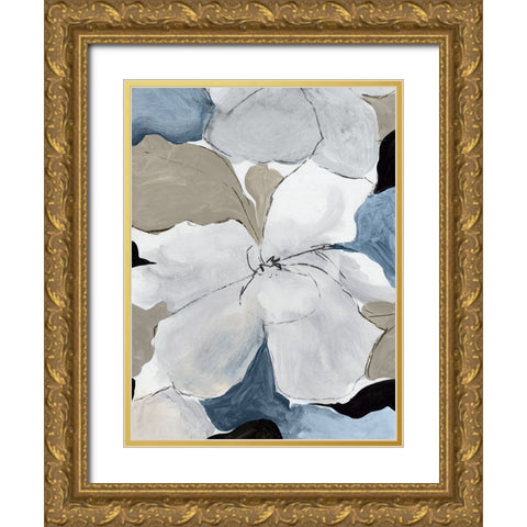 Gray Flowers I  Gold Ornate Wood Framed Art Print with Double Matting by PI Studio